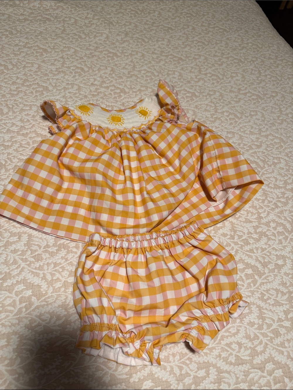 Poppy kids Yellow Gingham Kids Two-Piece Set Smocking